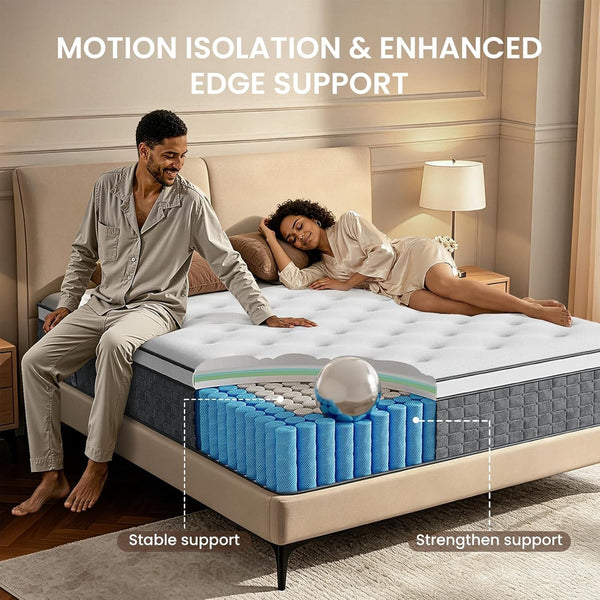 Queen Mattress 14 Inch, Medium Firm Feel, Queen Size Mattresses in Box, Individually Pocket Coils for Motion Isolation, Cooling & Comfortable Sleep with Gel Foam, Certipur-Us Certified5