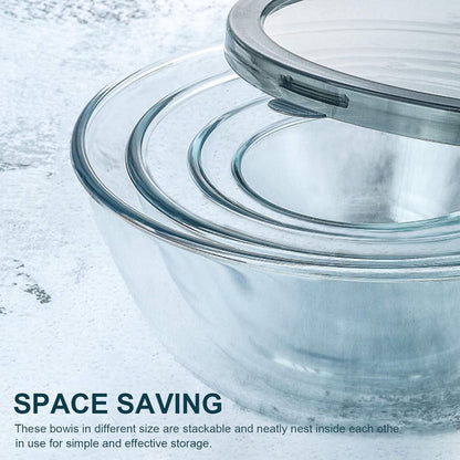 4 Packs Glass Mixing Bowls with Lids Set, 0.8/1.7/2.9/4.8 Qt | Glass Bowl Set, Nesting Bowls for Meal Prep, Food Storage, Bowls for Cooking, Baking, BPA Free4