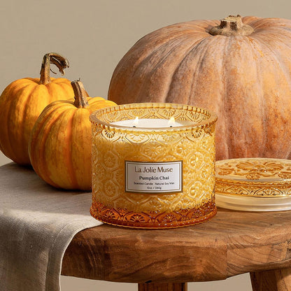 Pumpkin Chai Scented Candles for Home, Natural Soy 2-Wick3