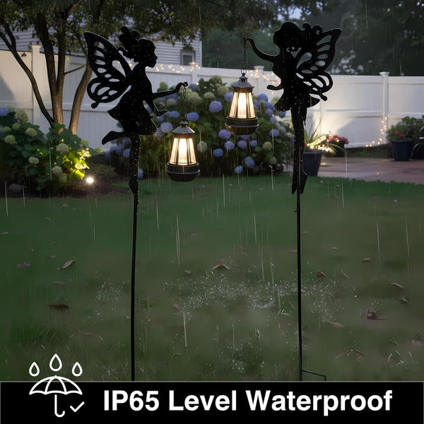 Solar Fairy Garden Accessories Outdoor 1 Pair - Metal Stakes Decorative Figurines Housewarming Ornament for Patio, Lawn, Yard, Pathway - Unique Gift Ideas for Mom Grandma (Warm Lighting)6