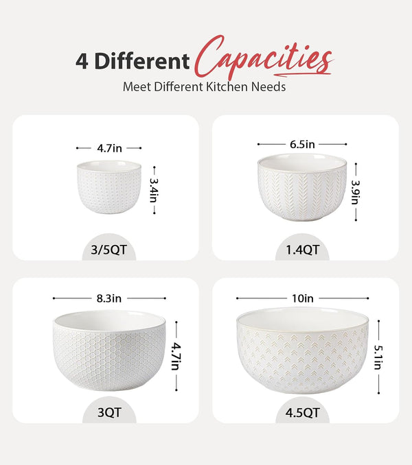 Ceramic Mixing Bowls Set of 4, Large Serving Bowls, Ivory White3