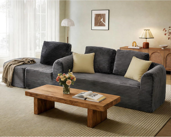 108” Modular Sectional Sofa, Boneless Couches for Living Room, Deep Seat L-Shape Cloud Couch with Chaise, Comfy Sofa Freely Change Configurations No Assembly Required, Soft Plush Corduroy Fabric(Grey)9