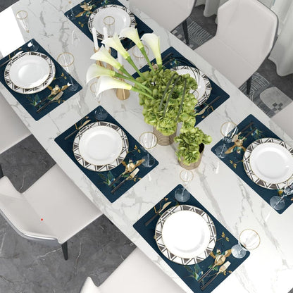 12"X18" Navy/Green Hummingbird Golden White Flowers Placemats Set of 4 Washable Thick Place Mats Kitchen Table Mats Decorative Linen Fabric Table Mat for Dining Table Kitchen Home Decor3
