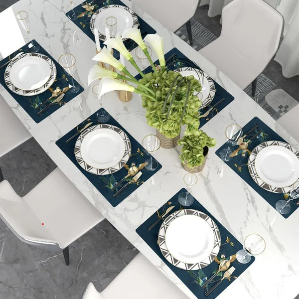 12"X18" Navy/Green Hummingbird Golden White Flowers Placemats Set of 4 Washable Thick Place Mats Kitchen Table Mats Decorative Linen Fabric Table Mat for Dining Table Kitchen Home Decor3