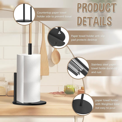 Black Paper Towel Holder, Countertop Paper Towel Holder with Weighted Base3