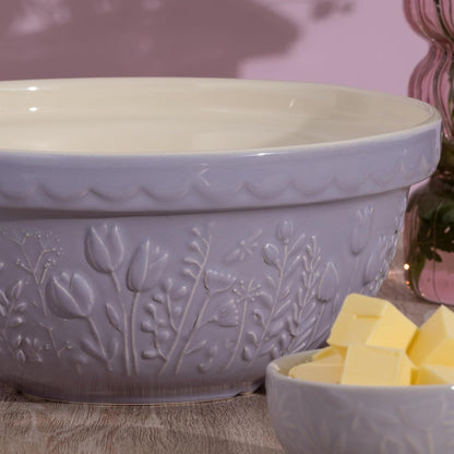 in the Meadow S24 Mixing Bowl, 2.15 Quart Mixing Bowl, Embossed Floral Tulip Design, Durable Ceramic Bowl for Baking Bread Dough, Cake Batter, Cookies & Kitchen Serving Bowl4