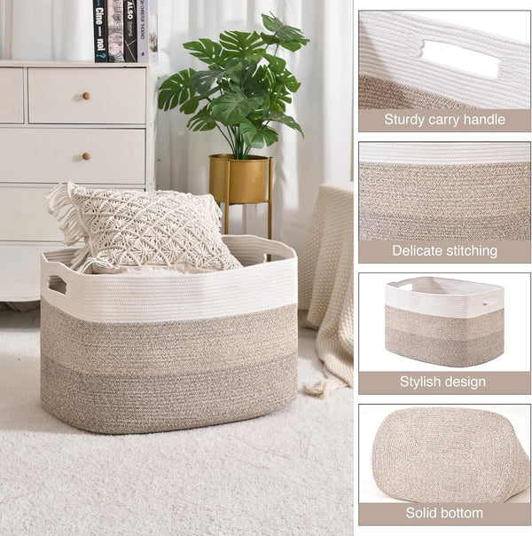 Extra Large Blanket Basket for Living Room Gradient Brown 25X16X165