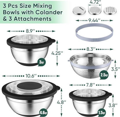 Mixing Bowls with Lids, Metal Mixing Bowl with Colander, Black2