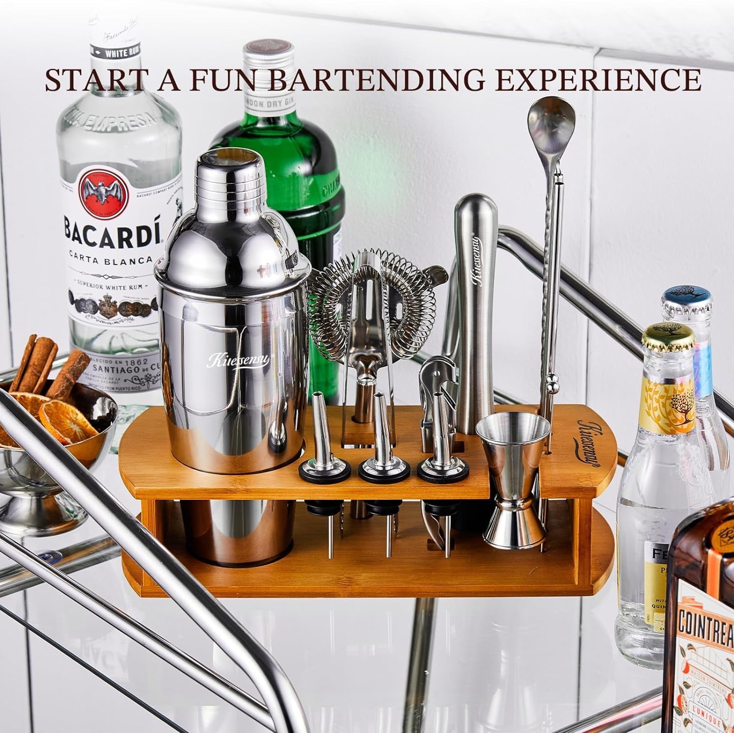 cocktail-shaker-set-bartender-kit-with-stand-bar-set-drink-mixer-set-with-all-essential-accessory-tools-martini-shaker-jigger-strainer-mixer-spoon-muddler-liquor-pourers-silver