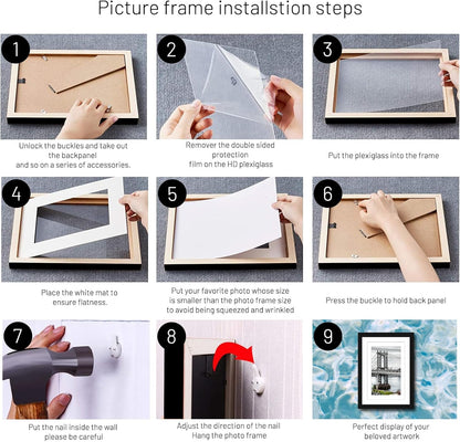 11X14 Picture Frames Solid Wood Display Pictures 9X12 or 8X10 with Mat or 11X14 Frame without Mat Poster Photo Frame Art with 2 Mats for Wall Mounting or Table Top(Black)5