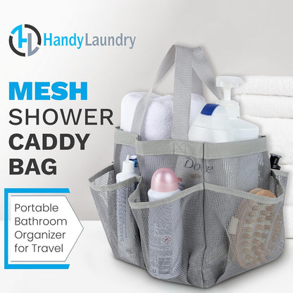 Mesh Shower Caddy – 7 Pocket Portable Organizer Tote for College Dorm, Gym, Travel & Bathroom – Quick Dry, Collapsible, Lightweight Shower Bag with Handle (Gray)2