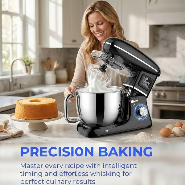 Electric Stand Mixer with LED Display & Timer 6.5QT Bowl Stainless Steel, 1350W 6-Speeds Kitchen Stand up Mixer for Baking Cakes Cookie Bread Salad Food with Egg Whisk, Dough Hook, Beater2