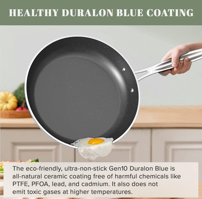 9Pc Cookware Set Healthy Duralon Blue Ceramic Nonstick Coated | Diamond Infused Scratch-Resistant, PFAS Free, Oven Safe, Induction Ready, Evenly Heats, Tempered Glass Lids, Stay-Cool Handle7
