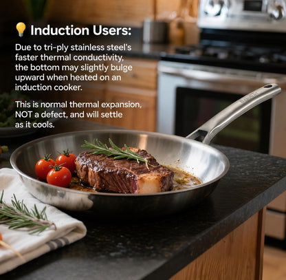12 Inch Stainless Steel Frying Pan, Tri-Ply Clad Skillet | Induction Compatible Sauté Pan with Even Heat for Searing | Oven & Dishwasher Safe | Professional Restaurant Grade Cookware3
