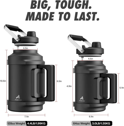 1 Gallon Insulated Water Bottle for Travel: 2-In-1 Straw Spout Lid, Dual Handle, Leakproof, Keep Cold 48H, 128Oz Stainless Steel Water Jug for Gym, Biking, Road Trip, Work, Home, Picnic (Midnight)6