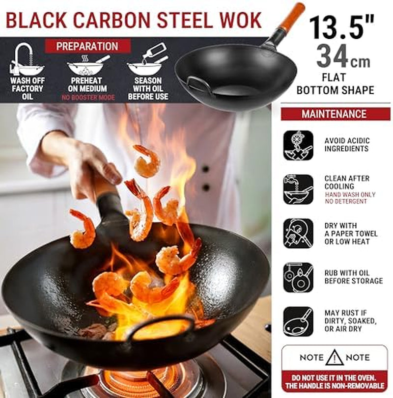 carbon-steel-wok-pan-13-5-lid-12-8-in-for-13-5-in-wok-17-spatula-and-ladle