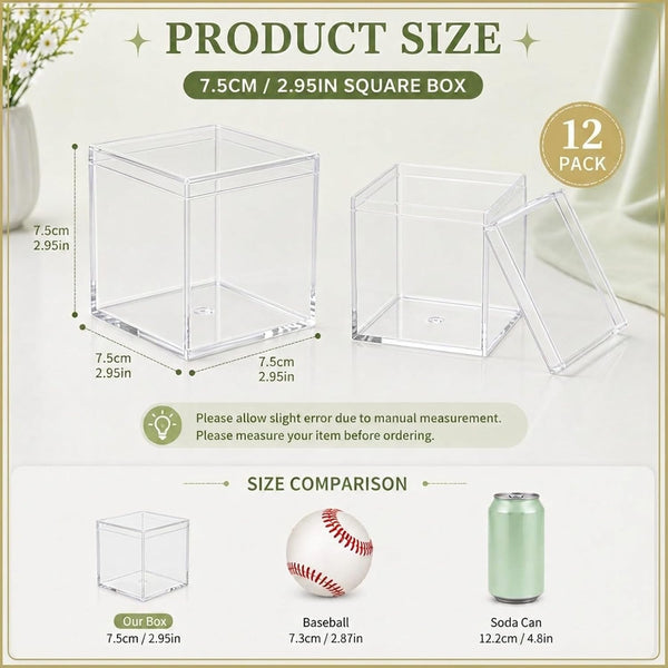 12 Pcs Clear Acrylic Boxes with Lid,Square,3 X 3 X 32