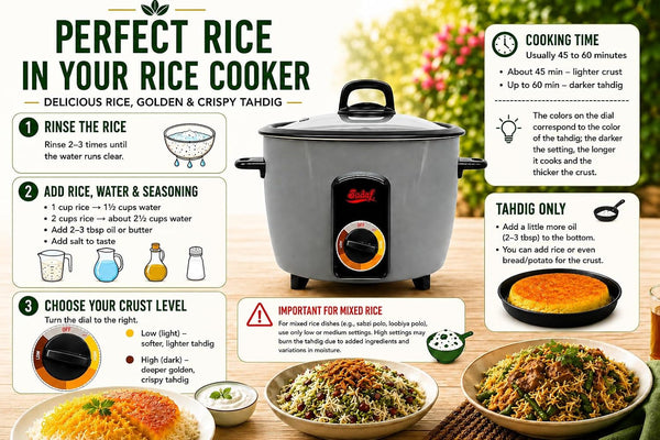 One-Touch Automatic Rice Cooker – Electric Persian Rice & Tahdig Cooker - Non-Stick Inner Pot & Auto Shut-Off - Easy to Use Rice Maker - Middle Eastern Cuisine - 4 Cups4