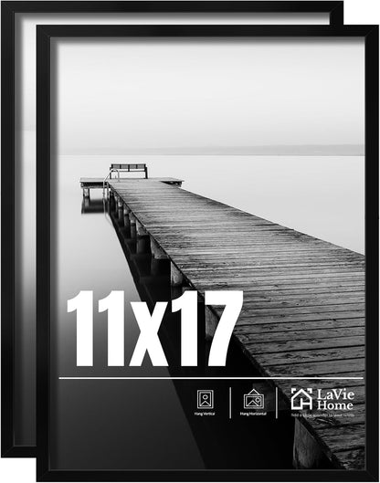 11X17 Picture Frame 2 Pack, Display Pictures 11 X 17 Poster Frame, 11X17 Black Photo Frame with HD Plexiglass, Display Frame for Vertical or Horizontal, Classic Collection1