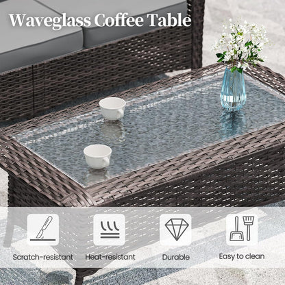 7 Pieces Patio Furniture Set,High Back Wicker Outdoor Sectional Furniture Set with Swivel Chairs & Coffee Table, Patio Conversation Set Thick Cushion for Backyard, Deck, Porch-Grey6