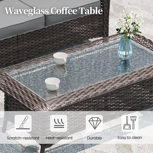 7 Pieces Patio Furniture Set,High Back Wicker Outdoor Sectional Furniture Set with Swivel Chairs & Coffee Table, Patio Conversation Set Thick Cushion for Backyard, Deck, Porch-Grey6