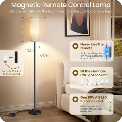 64.4” Slim Floor Lamp for Living Room with Magnetic Remote and Foot Switch, Dimmable Standing Tall Lamp Mood for Bedroom Nursery, 3 Color Temperatures, 1-Hour Timer,900Lm Bulb Included,Beige E06LD05W12