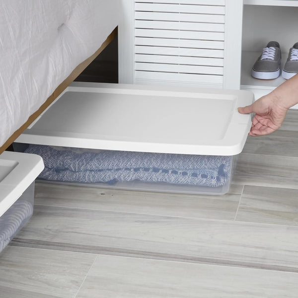 LADEVOU 28 Quart Clear Plastic Small Storage Bin with Snap-On Lid, White4