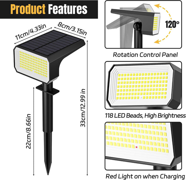 Solar Spot Lights Outdoor Waterproof, 6 Pack, 118 LED Cool White8