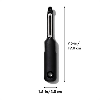 OXO Good Grips Swivel Vegetable Peeler with Soft Comfortable Handle - Black | Soft Non-Slip Grip on Handle, Built-In Potato Eye Remover, Rust Proof, Peels Vegetables and Fruits with Ease4