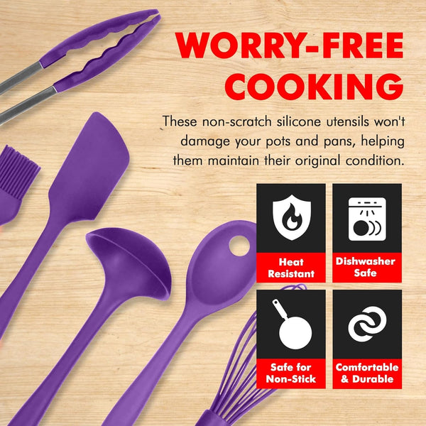 Premium Silicone Kitchen Tool and Utensil Set, 9 Piece, Purple3