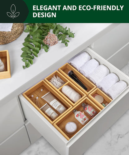 5-Piece Bamboo Drawer Organizer Set – Multi-Use Storage Trays for Kitchen, Bathroom, Office, Makeup, Jewelry & More – Junk Drawer Tray, Utensil Holder, Storage Box & Bin Set (5 Boxes)7