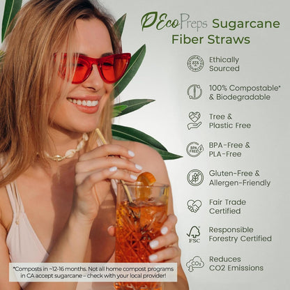 Biodegradable Sugarcane Disposable Straws, Plastic-Free, 150 Count | 100% Compostable, Eco-Friendly Drinking Straw | 7.8” Natural Sugar Fiber Straws, Smoothie Straw for Home, Restaurant, Parties2