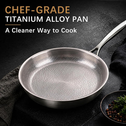 10-Inch Titanium Alloy Hammered Frying Pan with Lid, Chef-Grade No-Coating Tri-Ply Skillet, Compatible with Induction, Gas, Electric & Ceramic Cooktops, Oven & Dishwasher Safe (10In)2