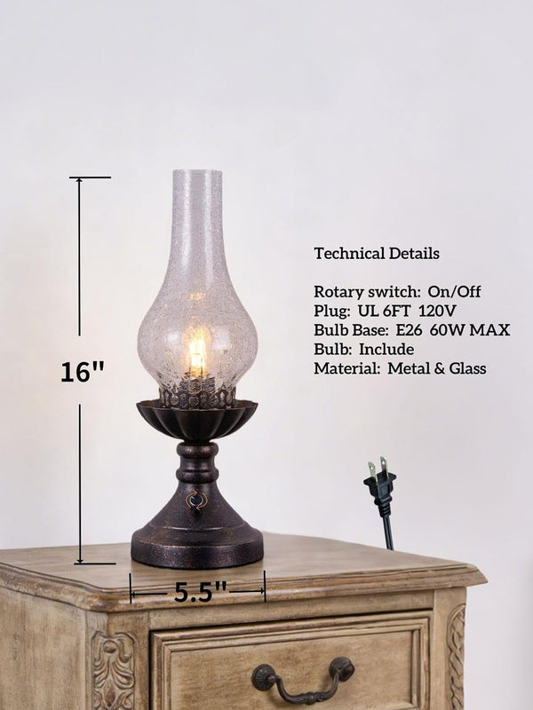 Vintage Table Lamp with Crackled Glass Shade & Rotary Knob Switch, Small Antique Desk Lamp,Lantern Rustic Farmhouse Western Victorian Bedside Decor for Bedroom,Living Room,Office3