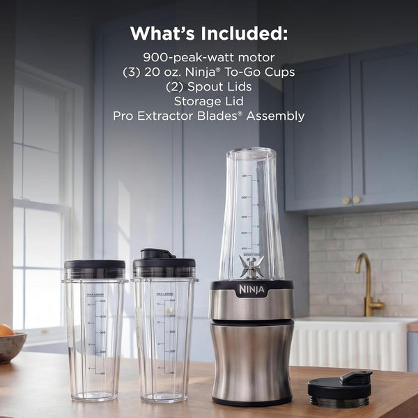 Ninja Nutri-Plus Personal Blender, 900PW, (3) 20Oz Cups, Silver, BN301 | 900-Peak-Watt Push-To-Blend Motor for Smoothies & Sauces. (3) 20-Oz Cups, 2 Spout Lids & Storage Lid. Dishwasher Safe.7