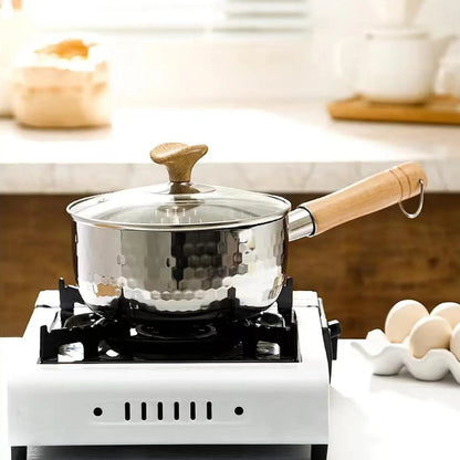 Thickened 304 Stainless Steel Pot, Solid Wood anti Scald Handle with Hook, Multifunctional Sauce Pot with Inverted Mouth, Milk Pot, Cooking Pot (1.7 Quarts)9