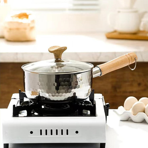 Thickened 304 Stainless Steel Pot, Solid Wood anti Scald Handle with Hook, Multifunctional Sauce Pot with Inverted Mouth, Milk Pot, Cooking Pot (1.7 Quarts)9