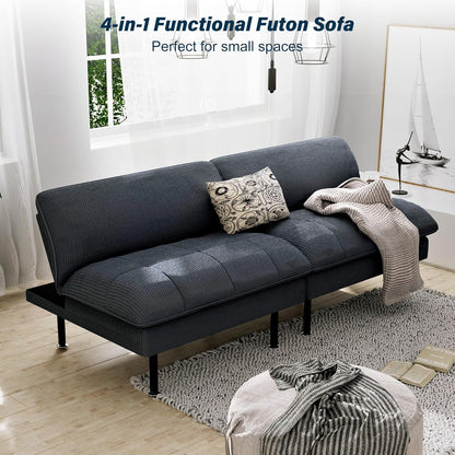 70" Futon Sofa Bed, 4 in 1 Multi-Function Couch Sleeper with Adjustable Backrest, Modern Convertible Futon, Recliner Small Loveseat for Living Room, Office, Grey8