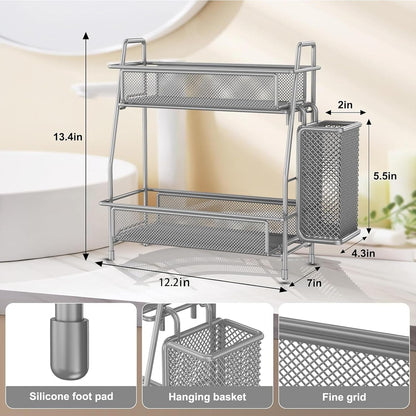 Spice Rack Organizer for Kitchen Counter, Spices Organizer and Storage Seasoning Organizer for Cabinet, Kitchen Metal Countertop Organizer with Side Basket (Grey)2
