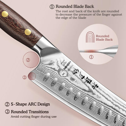 7.3'' Santoku Knife with Sheath – 67 Layers Damascus Steel, Professional Kitchen Knife for Meat, Fish & Vegetables, Micarta Handle8