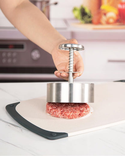 Burger Press, 4.5" 304 Stainless Steel Hamburger Press Patty Make | Spring Back Design, Thickness Guide 100G-400G, Easy Release, No Coating, No Rust, Dishwasher Safe, for Ground Beef Patties2