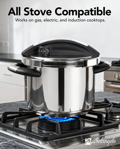 6.3QT Pressure Cooker Stainless Steel, Induction Ready | Safer Pressure Control for Beans, Stews, Rice and Broth, One-Touch Locking Lid, with Glass Lid, Steamer and a Spare Gasket7