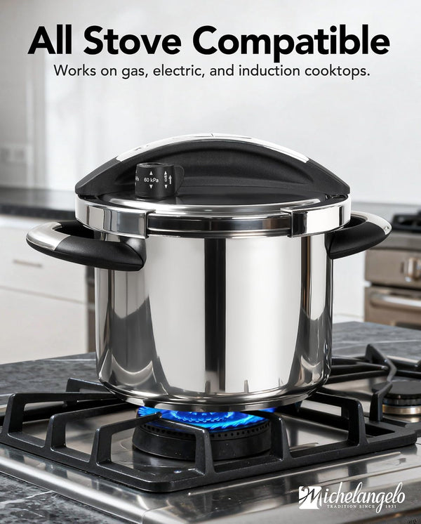 6.3QT Pressure Cooker Stainless Steel, Induction Ready | Safer Pressure Control for Beans, Stews, Rice and Broth, One-Touch Locking Lid, with Glass Lid, Steamer and a Spare Gasket7