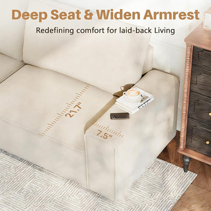 85'' Chenille Couch for Living Room, 3 Seater Comfy Sofa with Wide Armrest, Thick Spring Cushions, Modern Cloud Couch for Apartment, Office, Bedroom, Small Space, Chenille Beige4