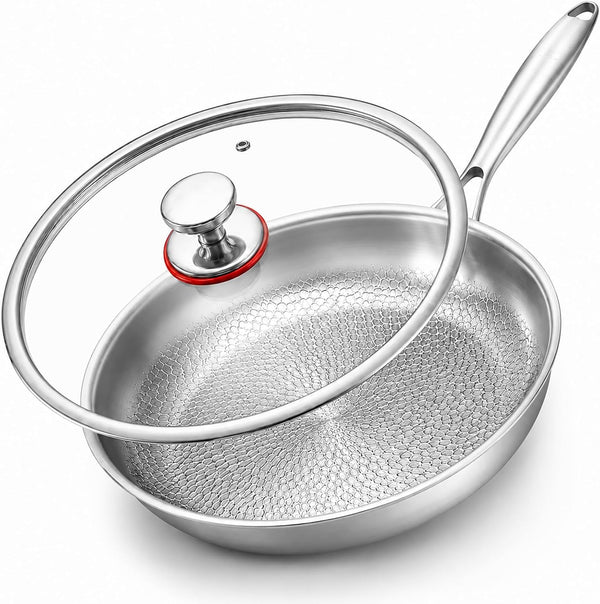 Titanium Hammered Pan Pro with Lid, Pfas/Pfoa/Ptfe-Free Non Stick Titanium Frying Pan, Dishwasher & Oven Safe, Scratch Resistant, 10" Even Heating Titanium Skillet, Compatible with All Cooktops1