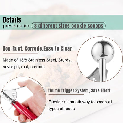 Cookie Scoop Set, Ice Cream Scoop Set, Cookie Scoops for Baking, Multiple Size Large-Medium-Small Size Disher, Professional 18/8 Stainless Steel Cupcake Scoop3