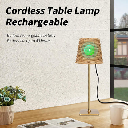 Outdoor Waterproof Cordless Wireless Rechargeable Portable Top Touch Battery Operated Powered LED Table Lamp Desk Lamp Lights for Restaurant Kitchen Patio Dinner Dining (Gold)6