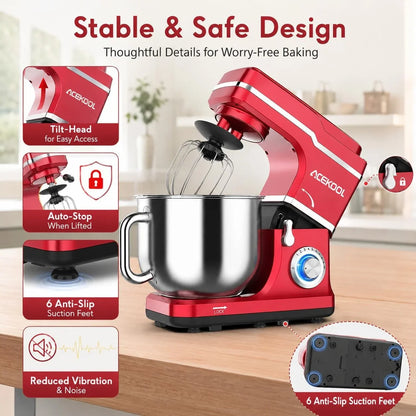 7.5QT Stand Mixer, 10-Speed Tilt-Head Electric Mixer with 660W Motor, Stainless Steel Bowl with Handle, Dough Hook, Whisk, Beater & Splash Guard – Quiet Kitchen Mixer for Baking & Dough7