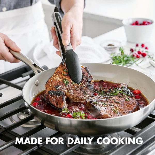 5 Piece Cooking Utensil Set, Flexible Nonstick Silicone, Stain-Free, Tongs, Turner, Spatula, Skimmer, and Slotted Spoon, Black6