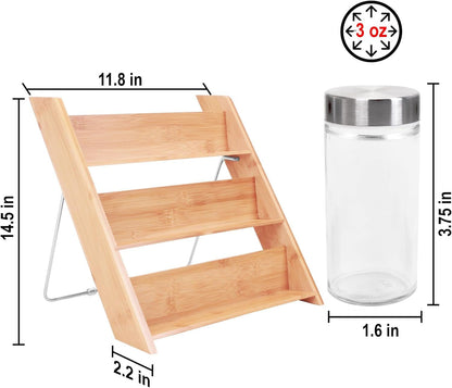 18 Jar Bamboo Compact Spice Rack with Spices Included & 5-Year Free Spice Refill Program for Countertop or Kitchen Drawer with Glass Jars7